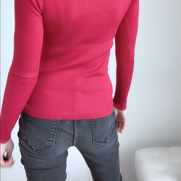 RED SLIM FIT RIBBED TURTLENECK TOP - Picture 10 of 14